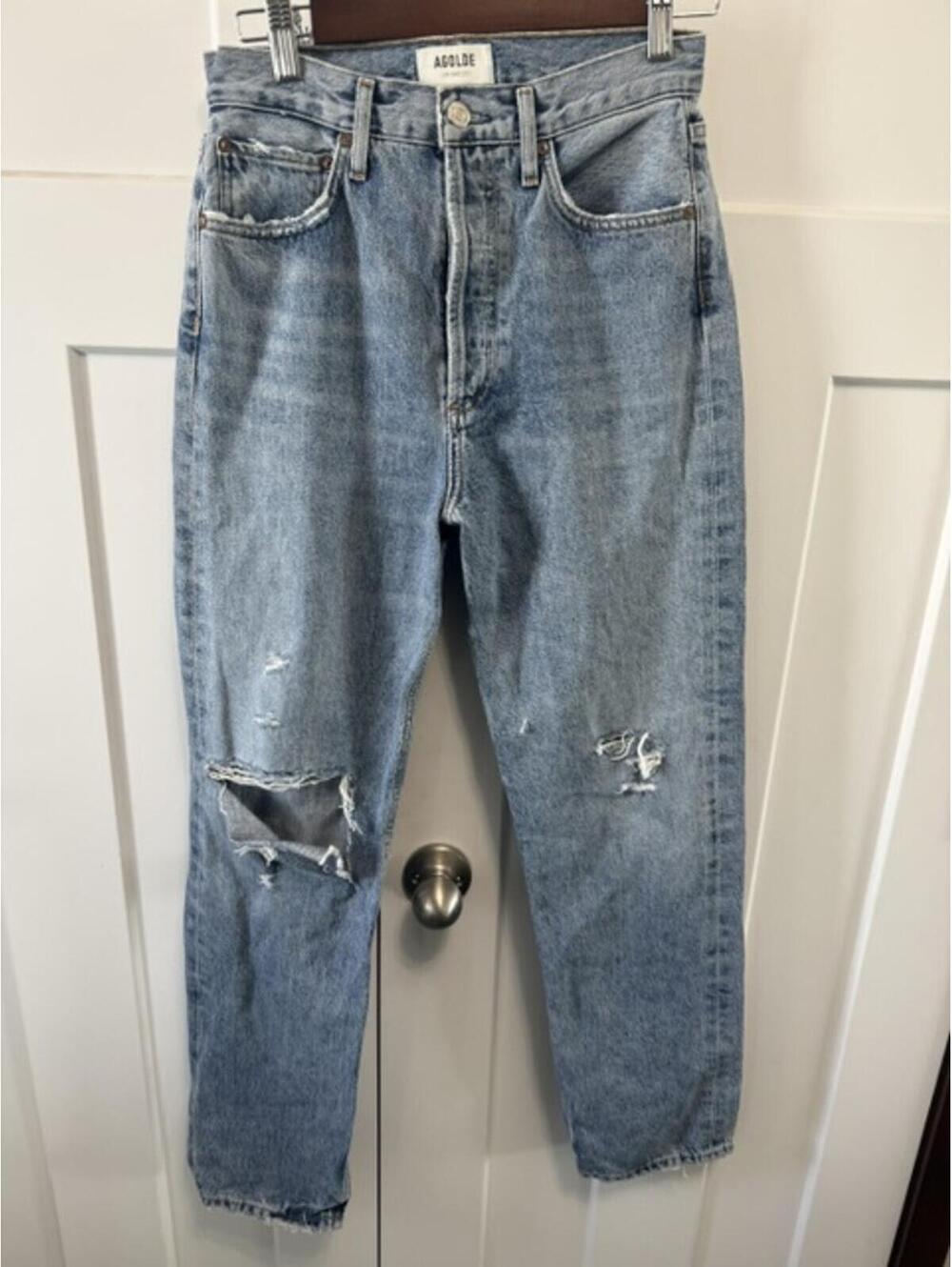 AGOLDE Women's Riley button fly distressed Jeans size 25 straight leg light wash